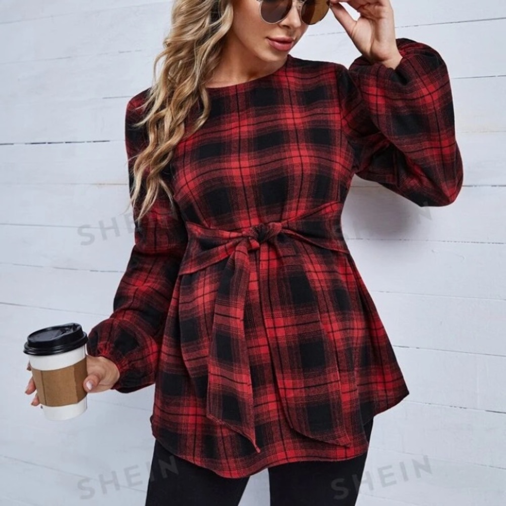 Maternity tartan/plaid print knot front